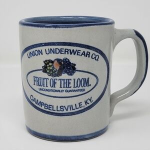 Fruit‎ of the Loom Blue White Ceramic Mug Louisville KY Union Underwear Co VTG